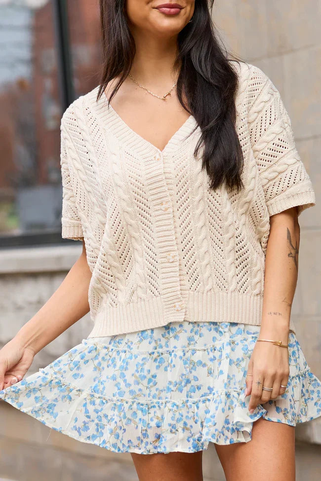 Sophia Short Sleeve Cable Knit Cardigan