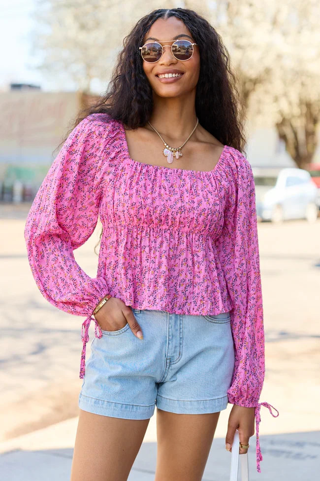 Evelina Pink Floral Ruched Babydoll Top