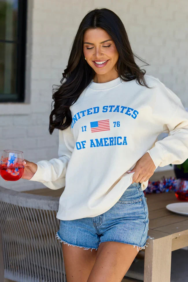 Classic USA Flag Cream Graphic Sweatshirt