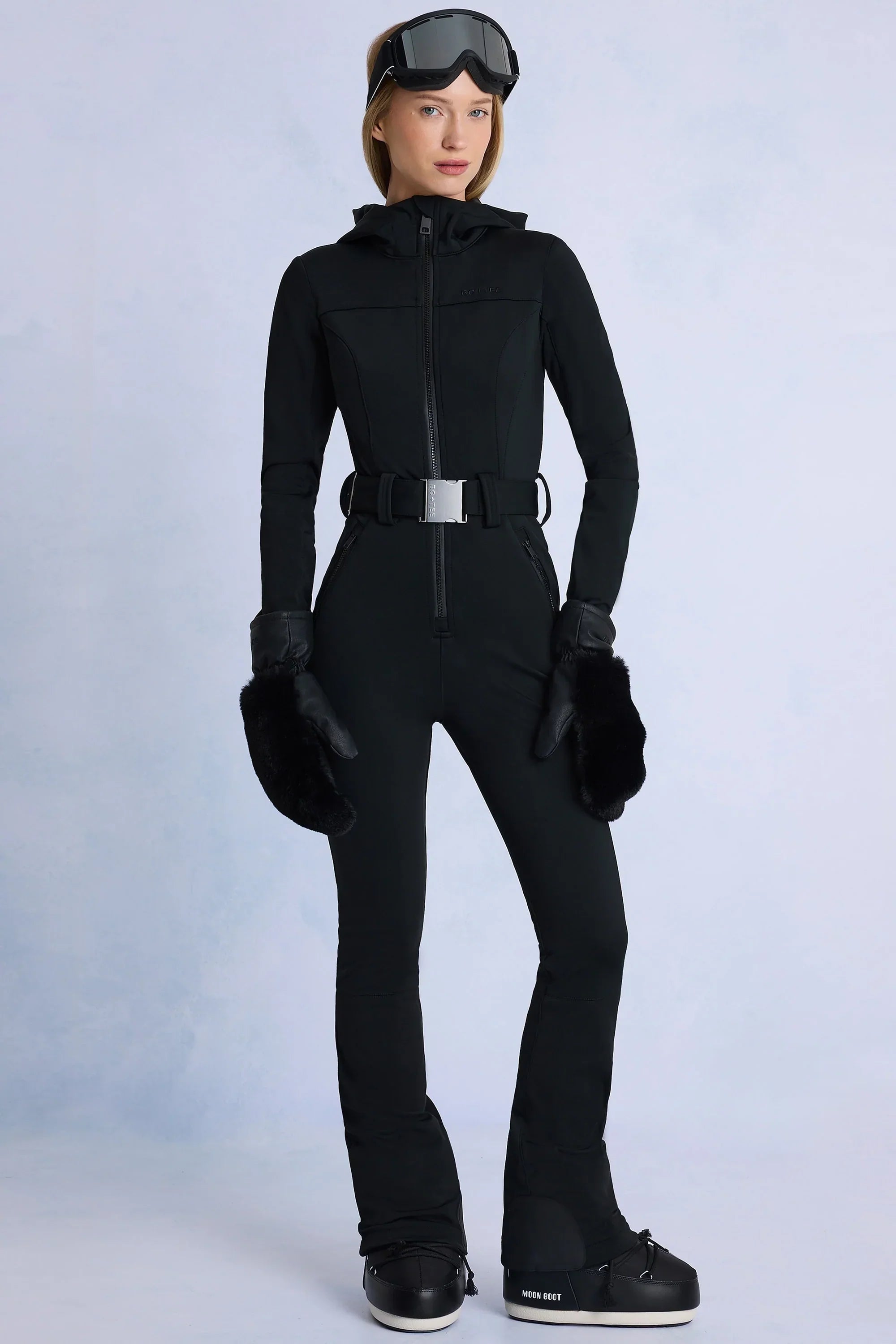 Waterproof Hooded Fitted Ski Suit in Black
