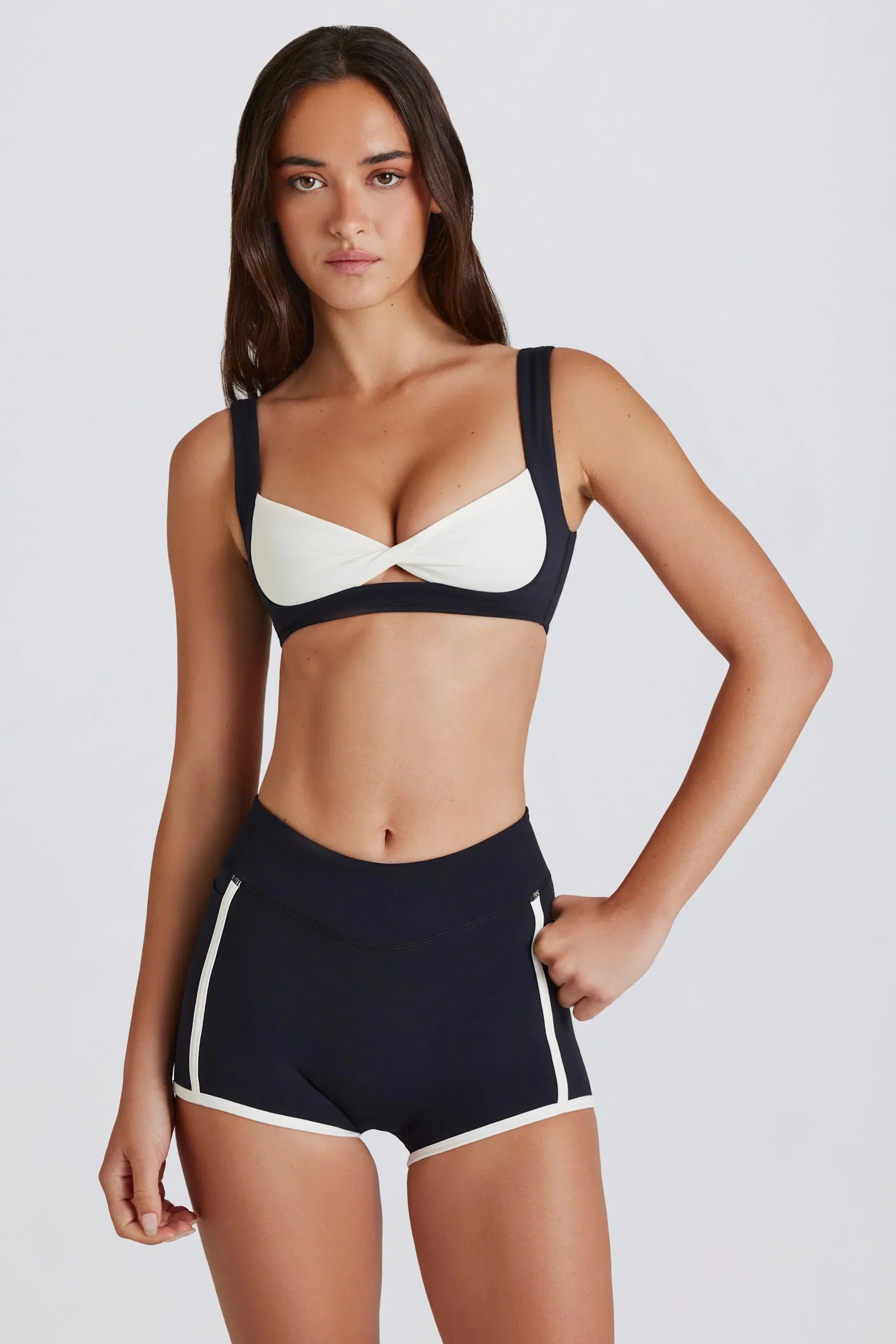 Soft Active Contrast Mini Shorts in Black