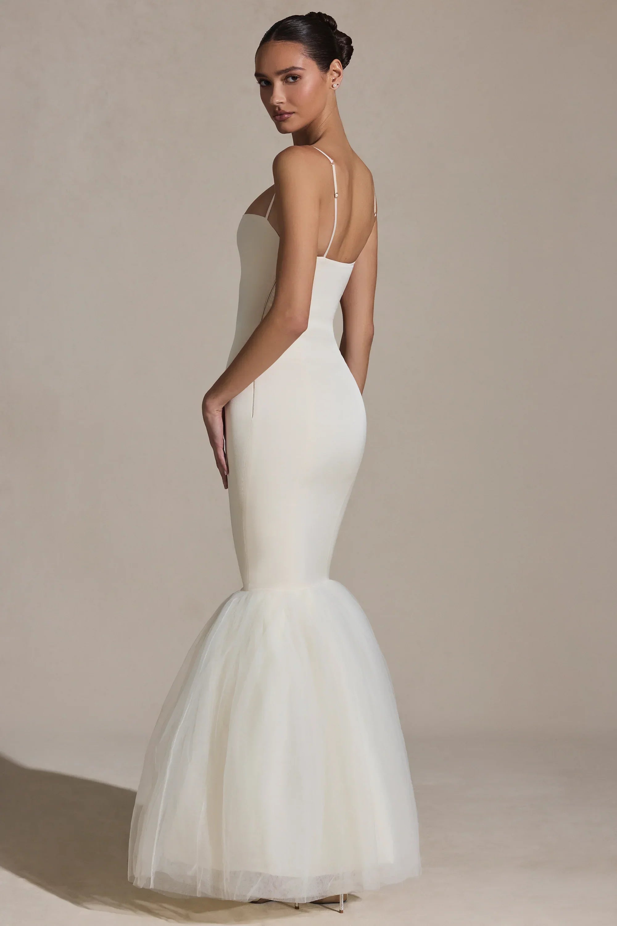 Tulle Hem Fishtail Gown in Ivory