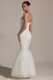 Tulle Hem Fishtail Gown in Ivory
