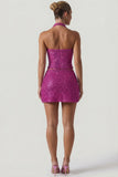 Embellished Halterneck Corset Top in Magenta