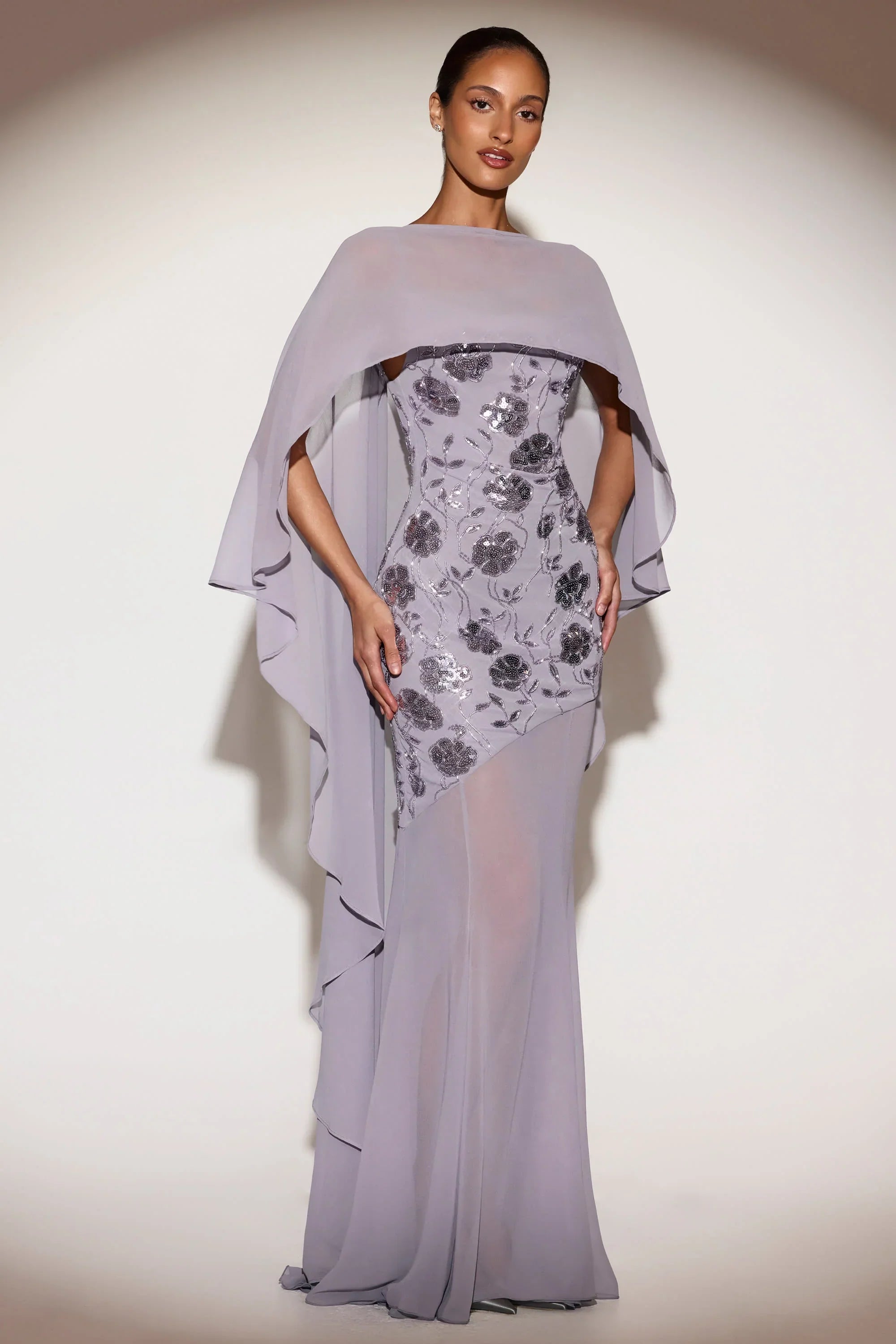 Sheer Chiffon Draped Cape in Lilac