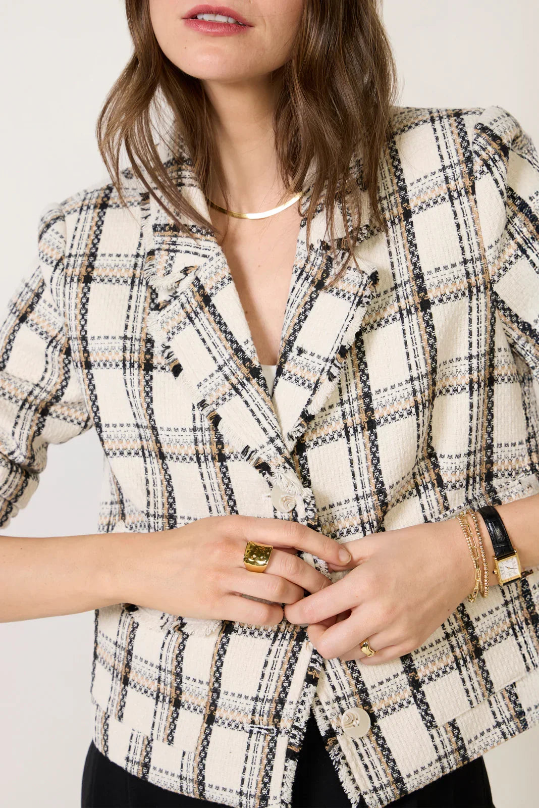 Amy Raw Edge Plaid Jacket