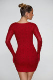 Long Sleeve Deep Plunge Mini Dress in Red