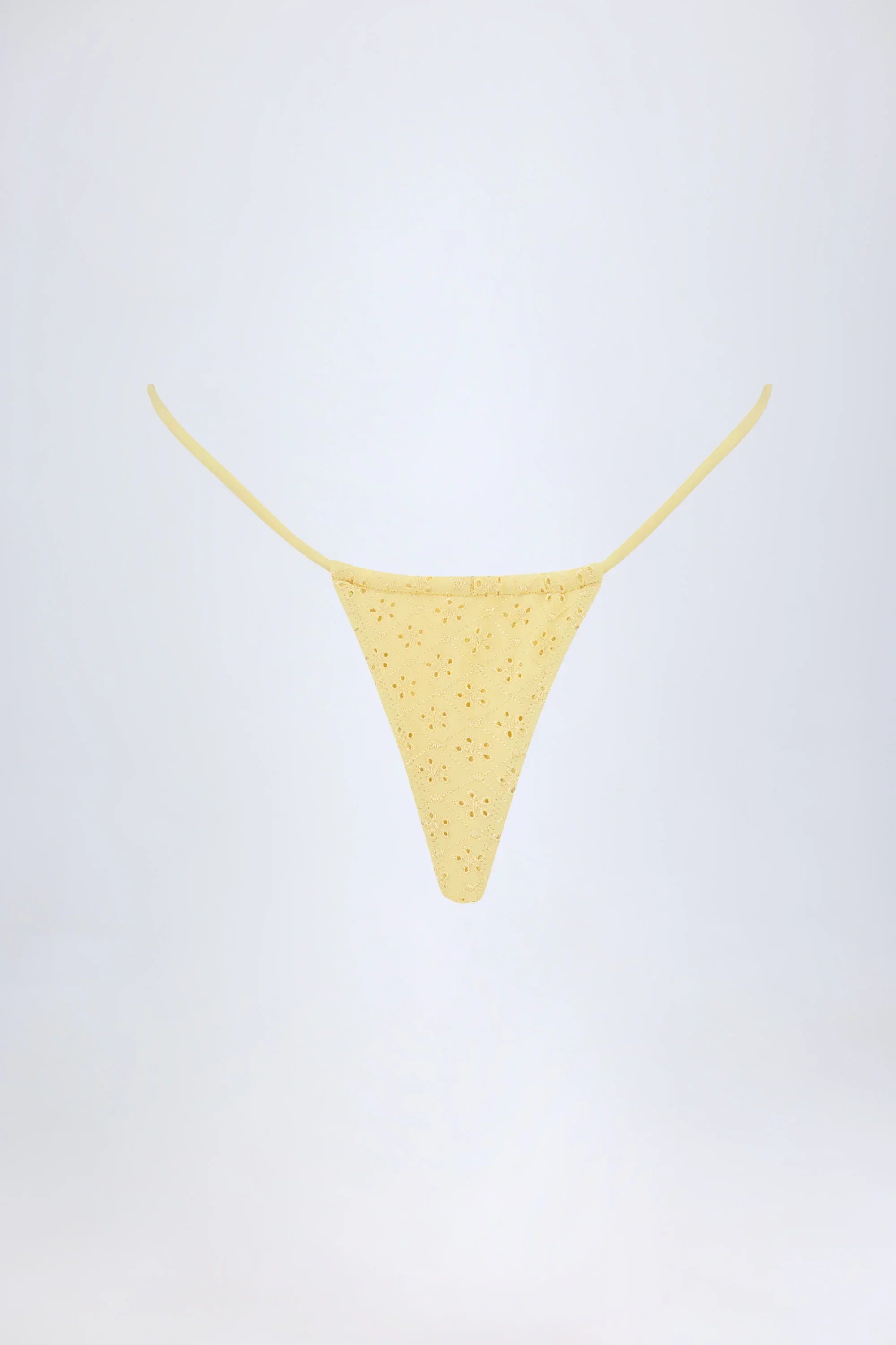 Broderie Anglaise Drawstring Bikini Bottoms in Lemon Yellow