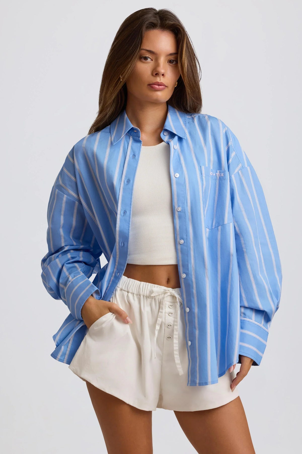 Cotton Poplin Stripe Oversized Shirt in Blue Stripe