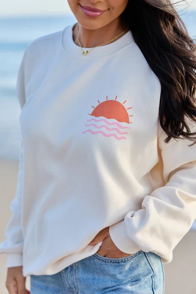 Seas The Day Cream Graphic Sweatshirt