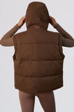 Cropped Puffer Jacket with Detachable Sleeves in Cocoa Brown
