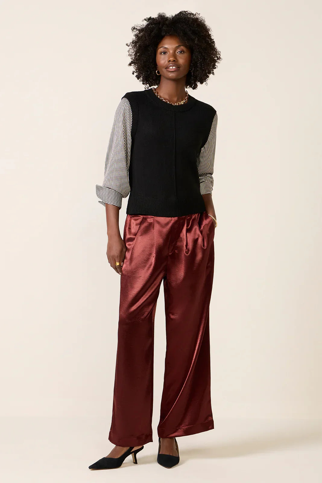 Dana Satin Sleeve Twofer Sweater