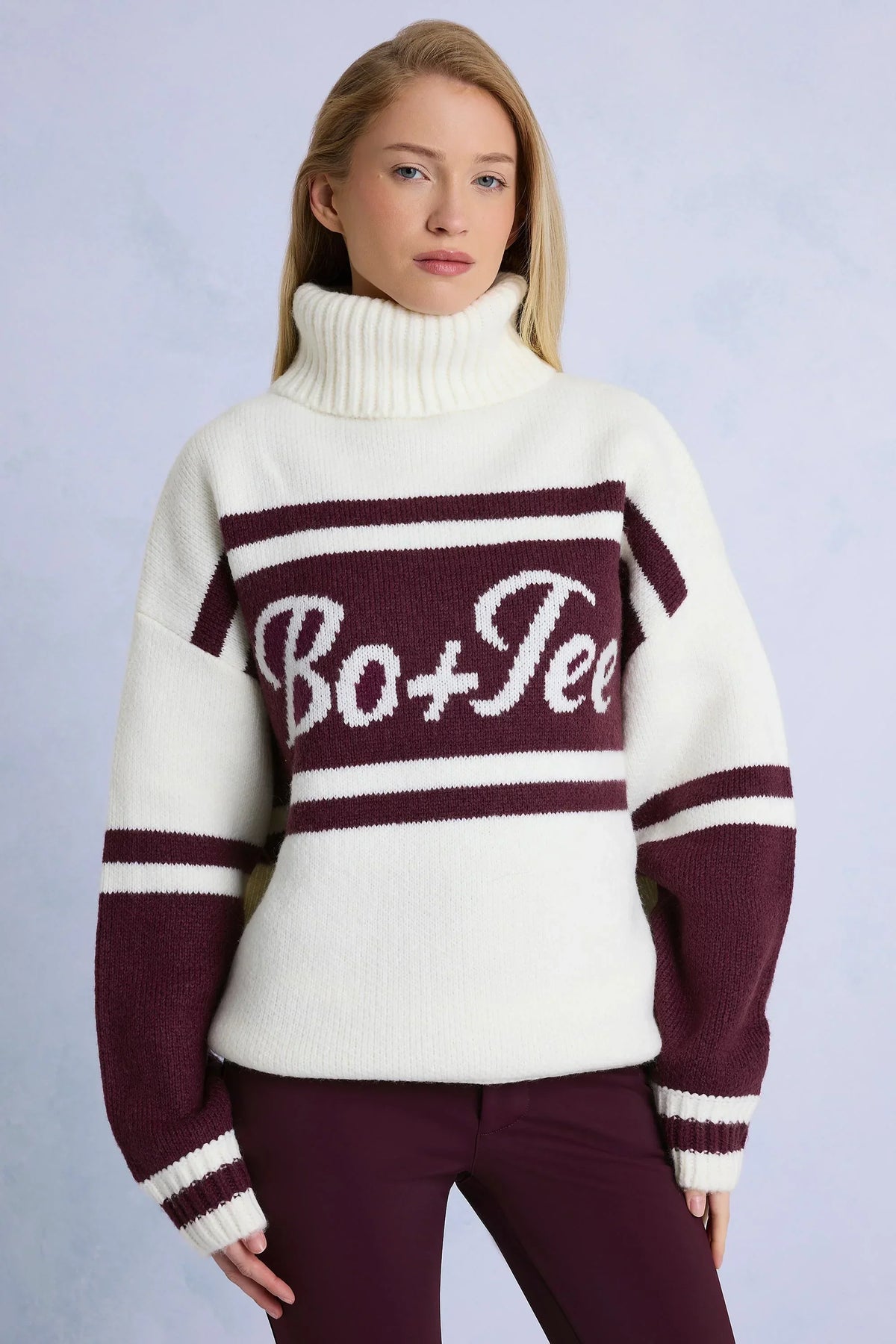 Knit Turtleneck Oversized Jumper in Burgundy