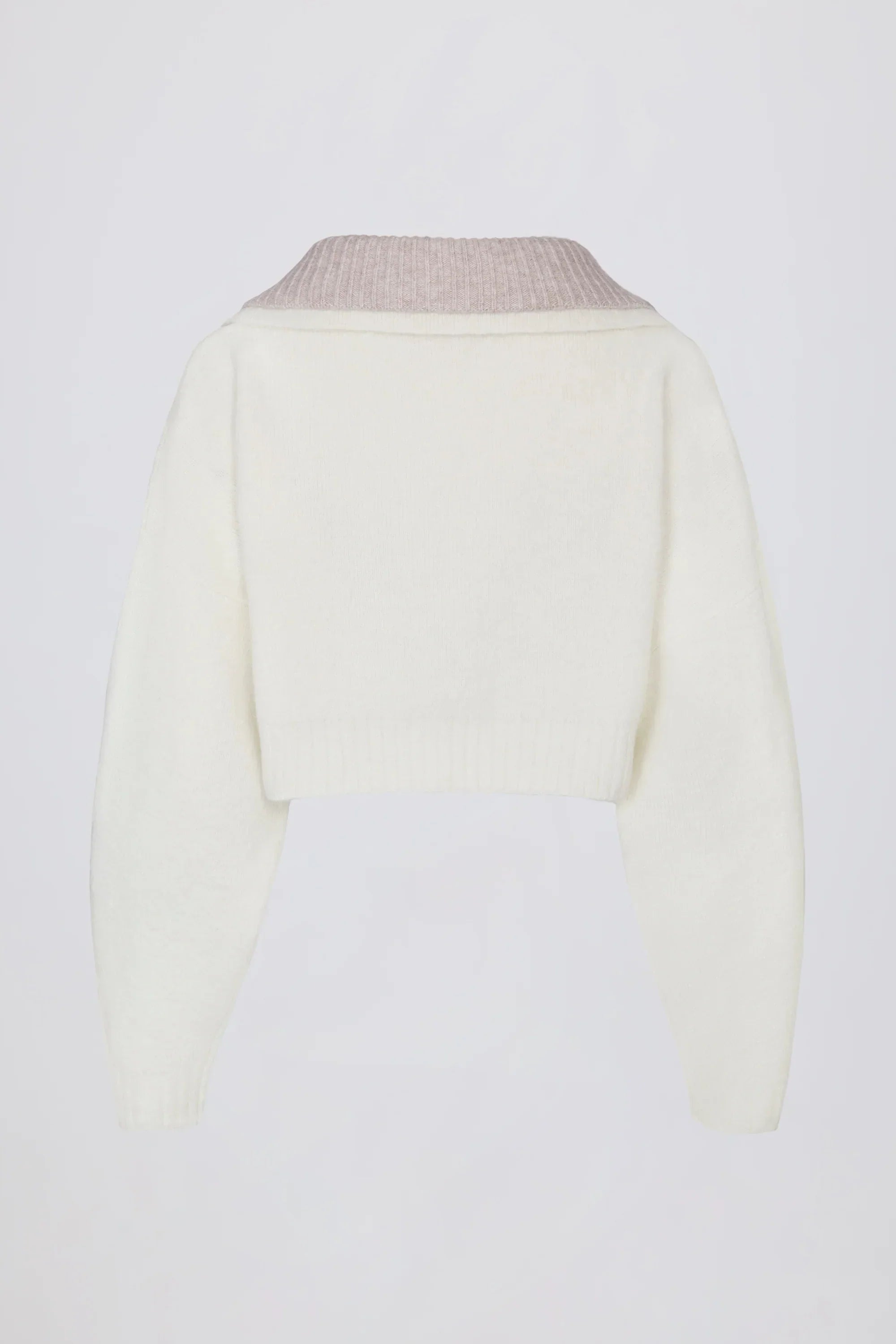 Soft Knit Layered Collar Cropped Jumper in Ivory