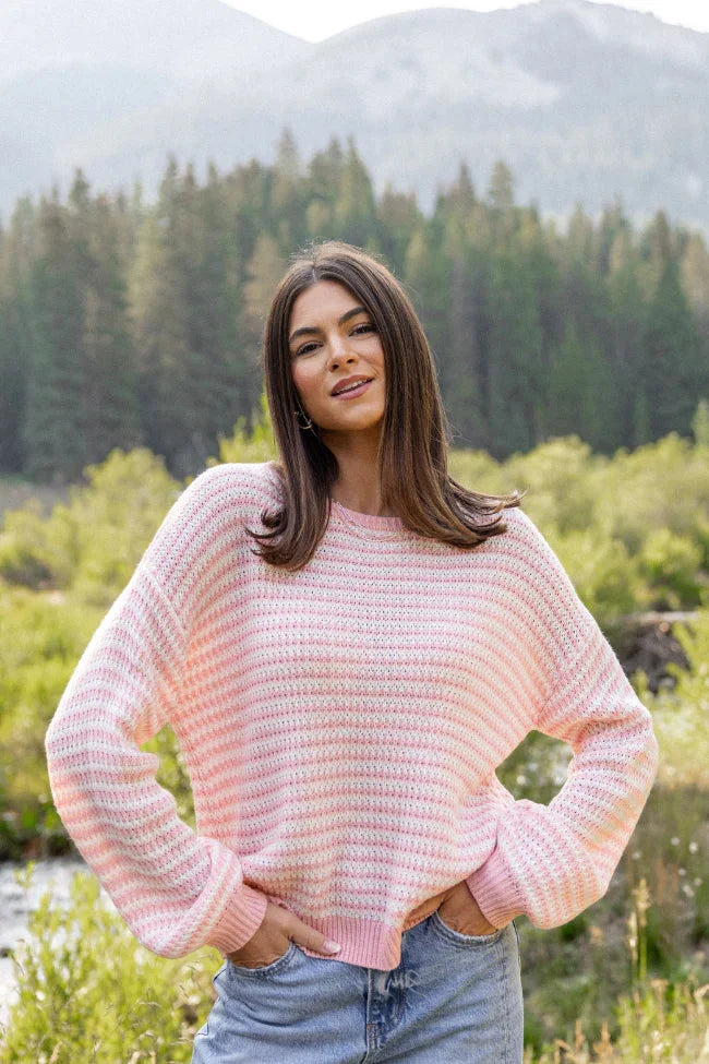 Lennon Blush and Ivory Striped Knit Sweater