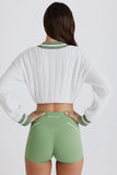 Cable Knit Cotton Cropped Jumper in Green Ivory