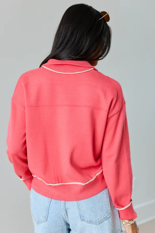 Monroe Pink And White Trim Zip Up Jacket
