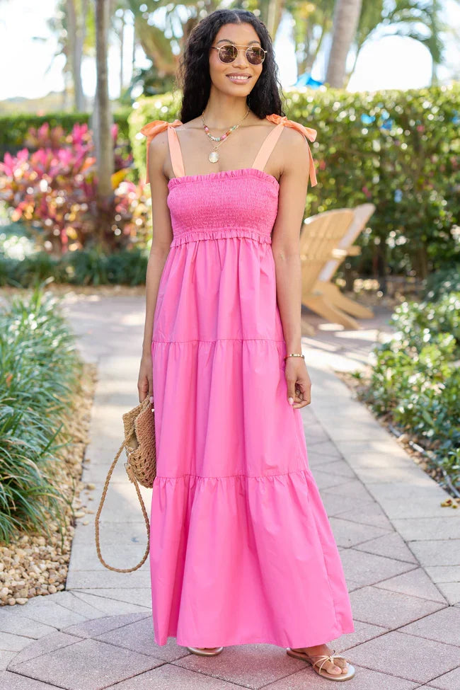 Season Of Bliss Pink Smocked Bust Maxi Dress