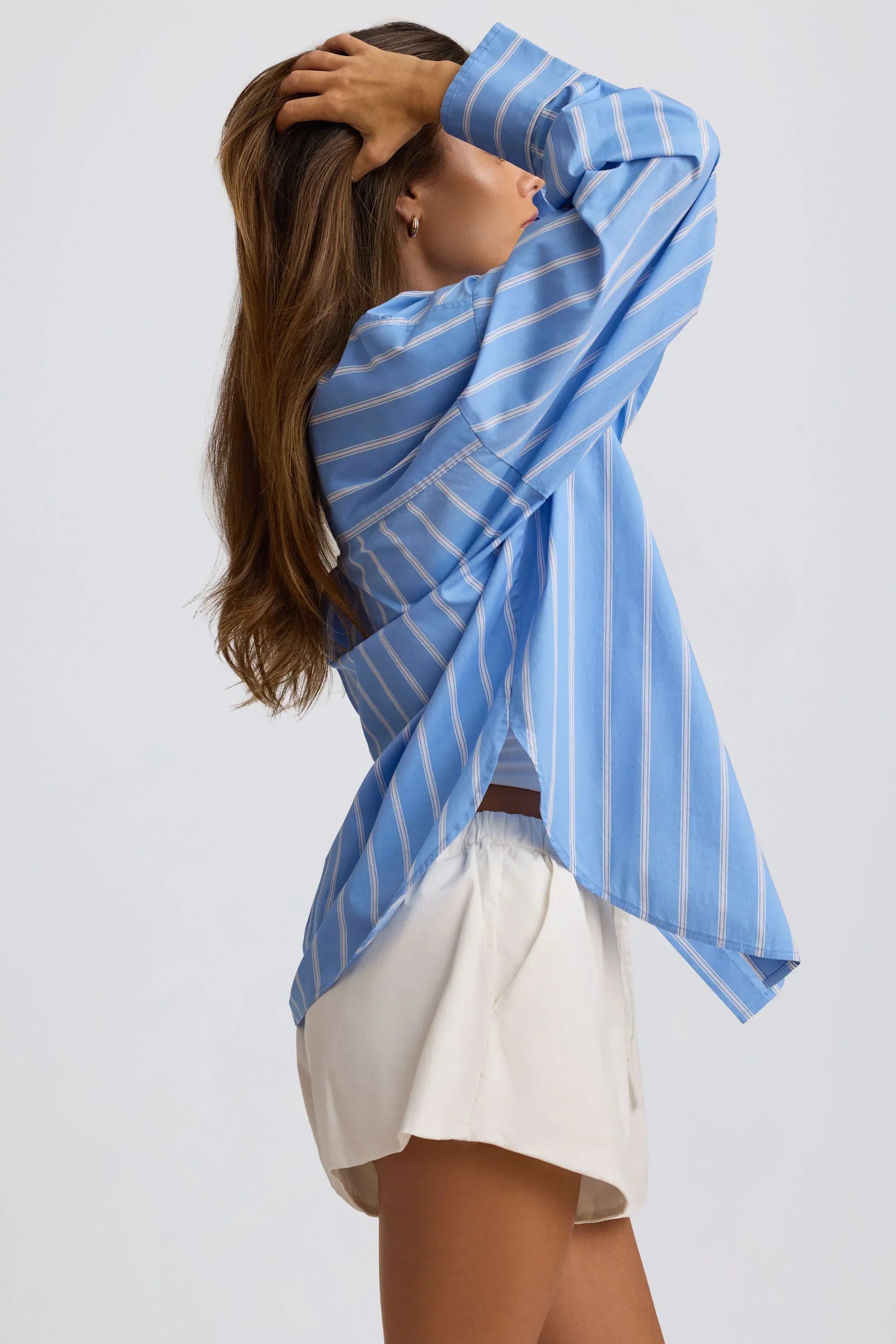 Cotton Poplin Stripe Oversized Shirt in Blue Stripe