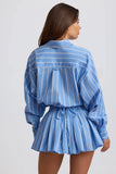 Cotton Poplin Stripe Pleated Shorts in Blue Stripe