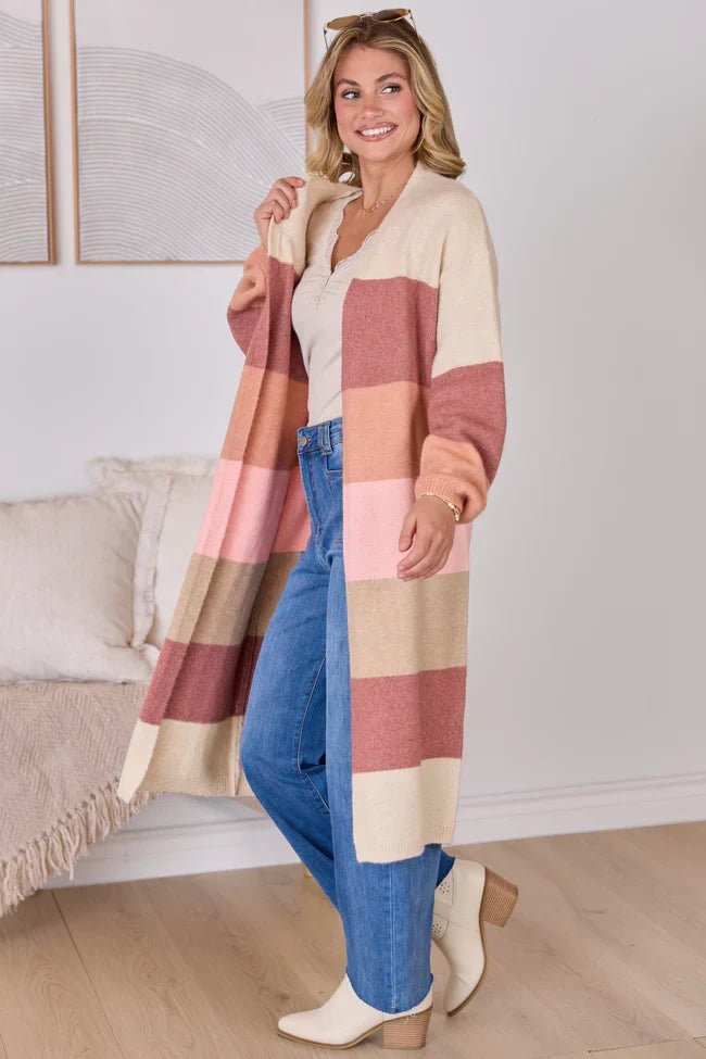 Maxine Mauve Striped Long Cardigan