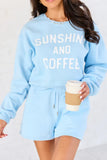 Sunshine And Coffee Light Blue Cropped Graphic Sweatshirt