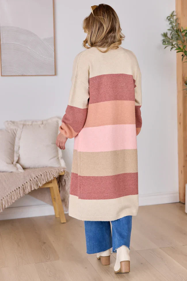 Maxine Mauve Striped Long Cardigan