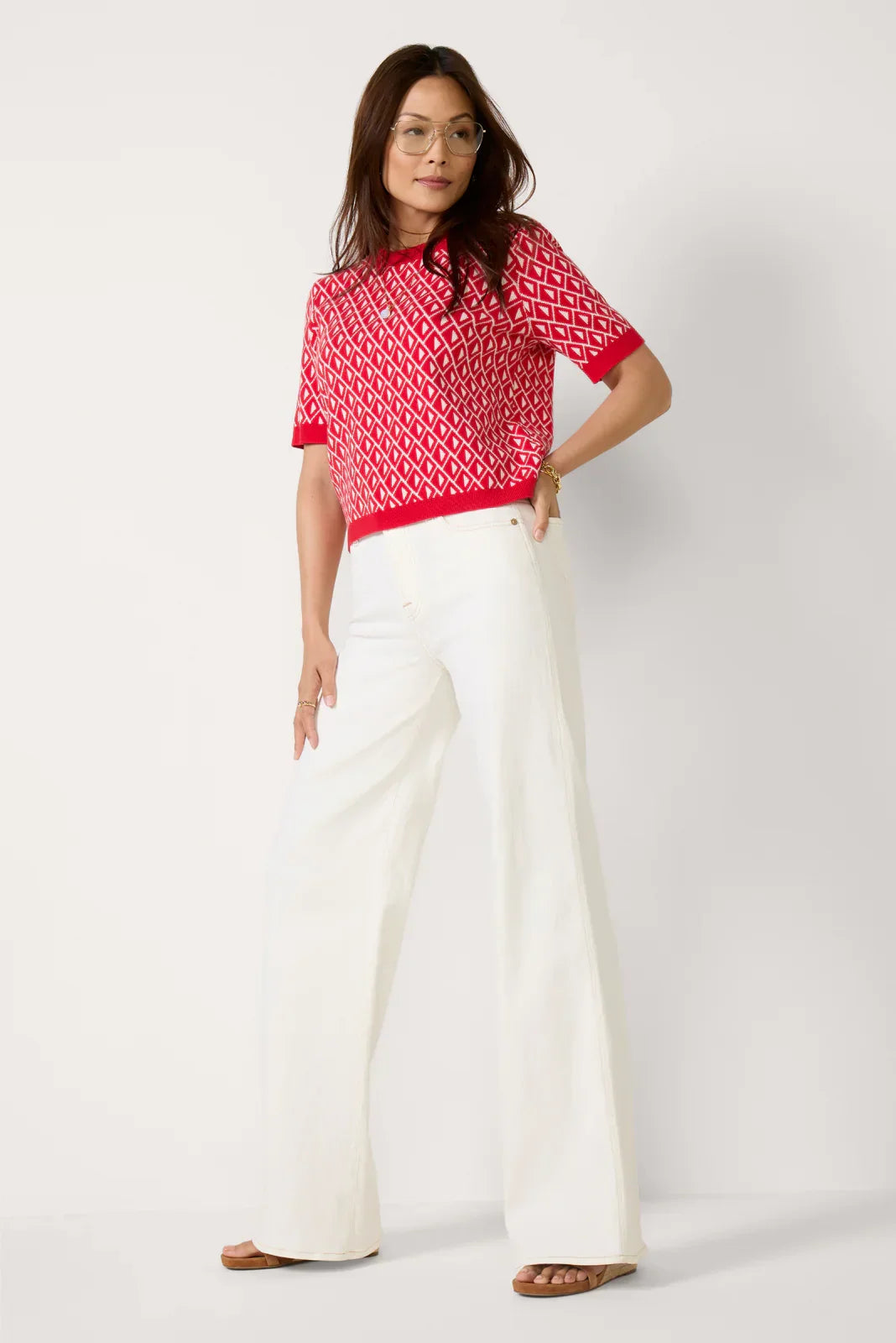 Clara Geo Short Sleeve Sweater Tee