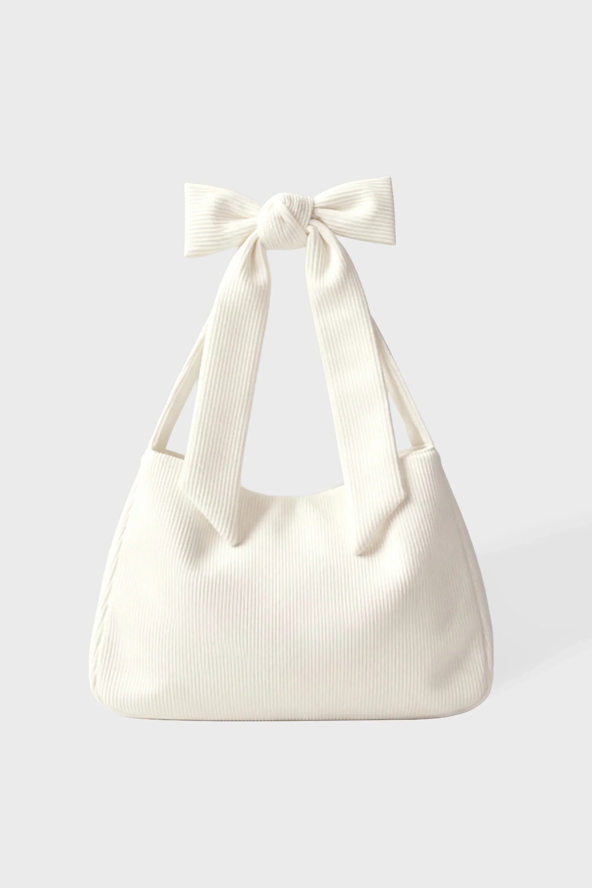 Corduroy Bow Tote Bag in Ivory