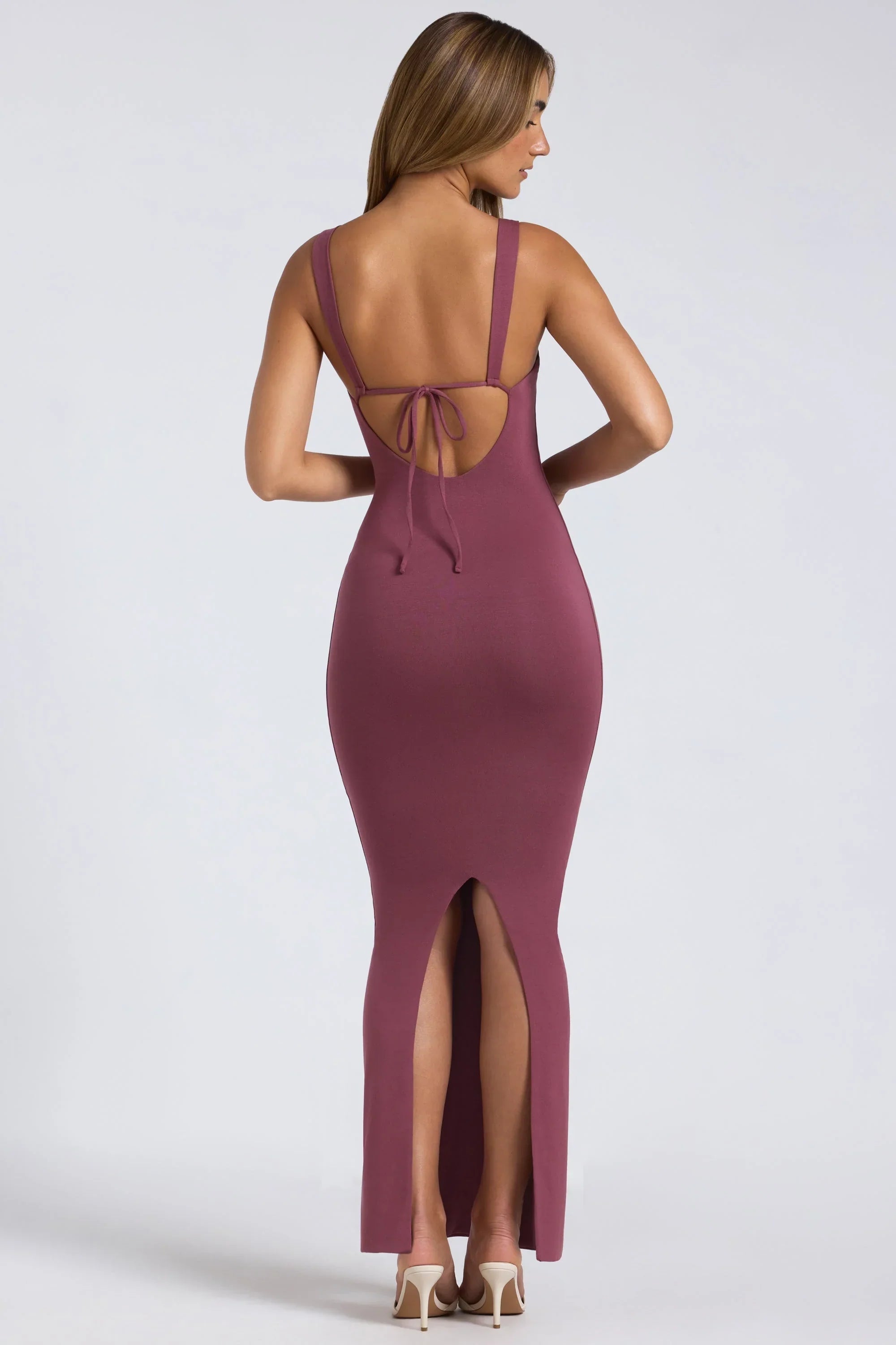 Modal Square Neck Low Back Maxi Dress in Plum