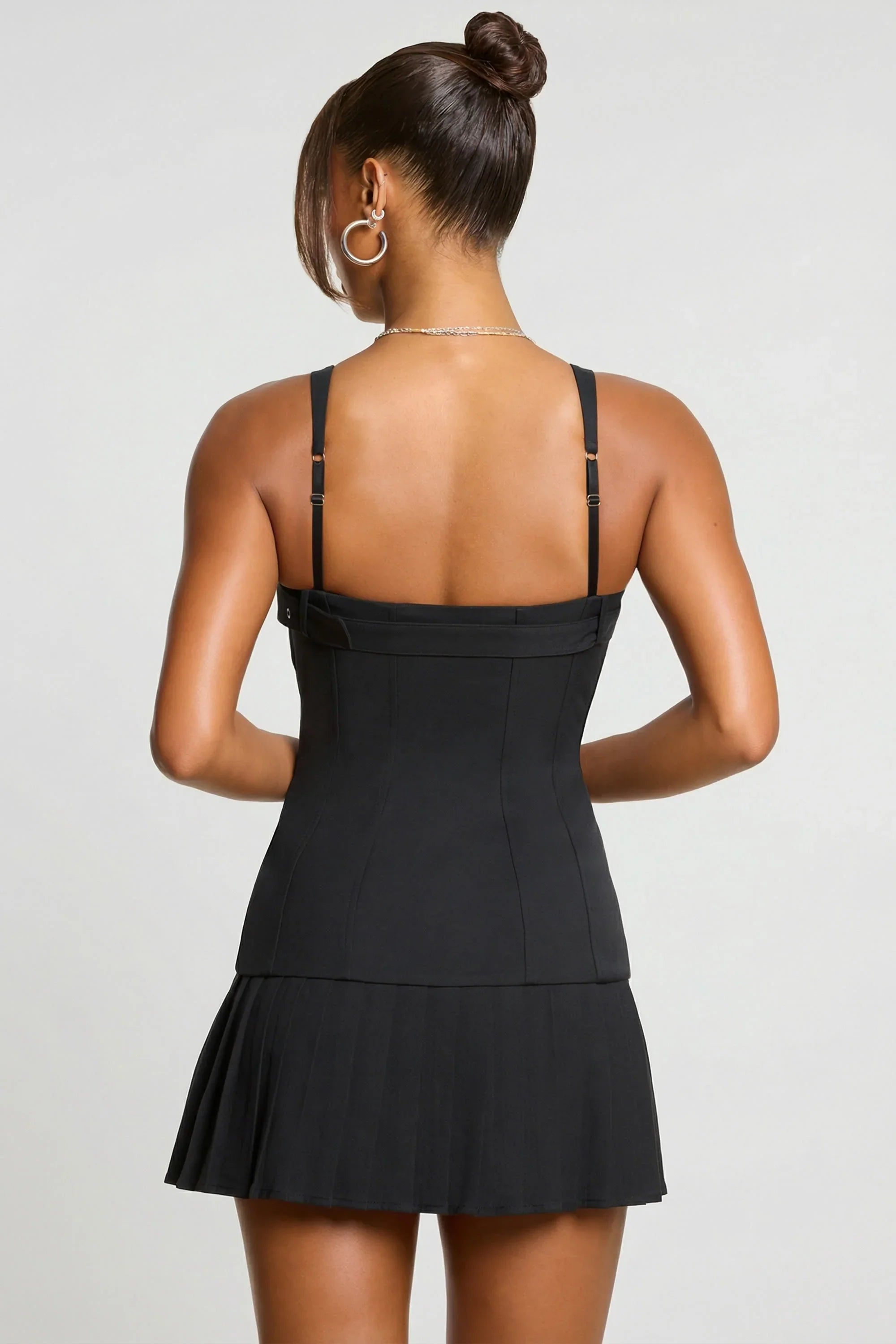 Brushed Twill Drop Waist Kilt Mini Dress in Black