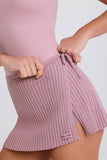Ribbed Knit Tie Wrapover Skort in Mauve