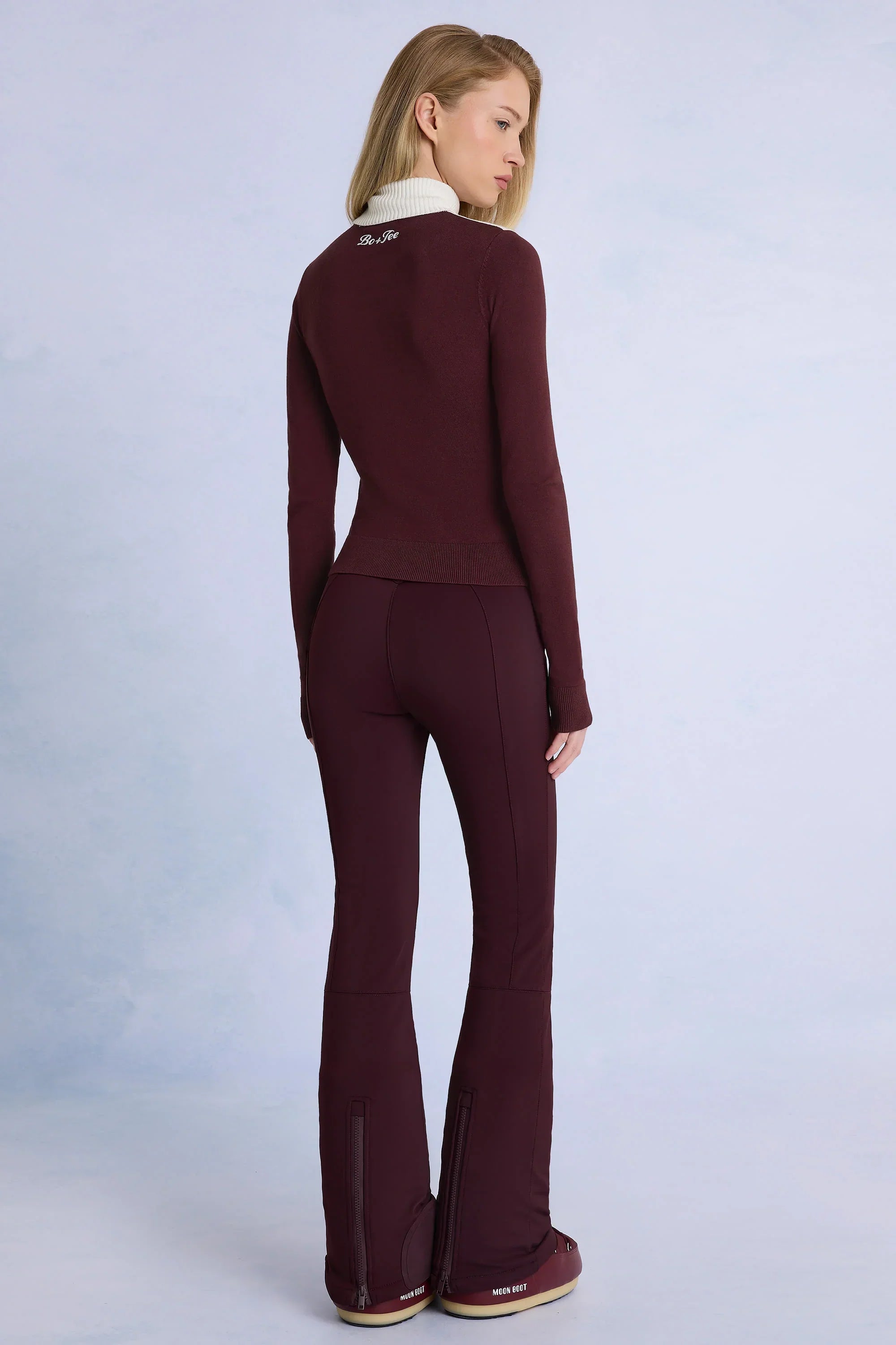 Waterproof Belted Ski Salopettes in Burgundy