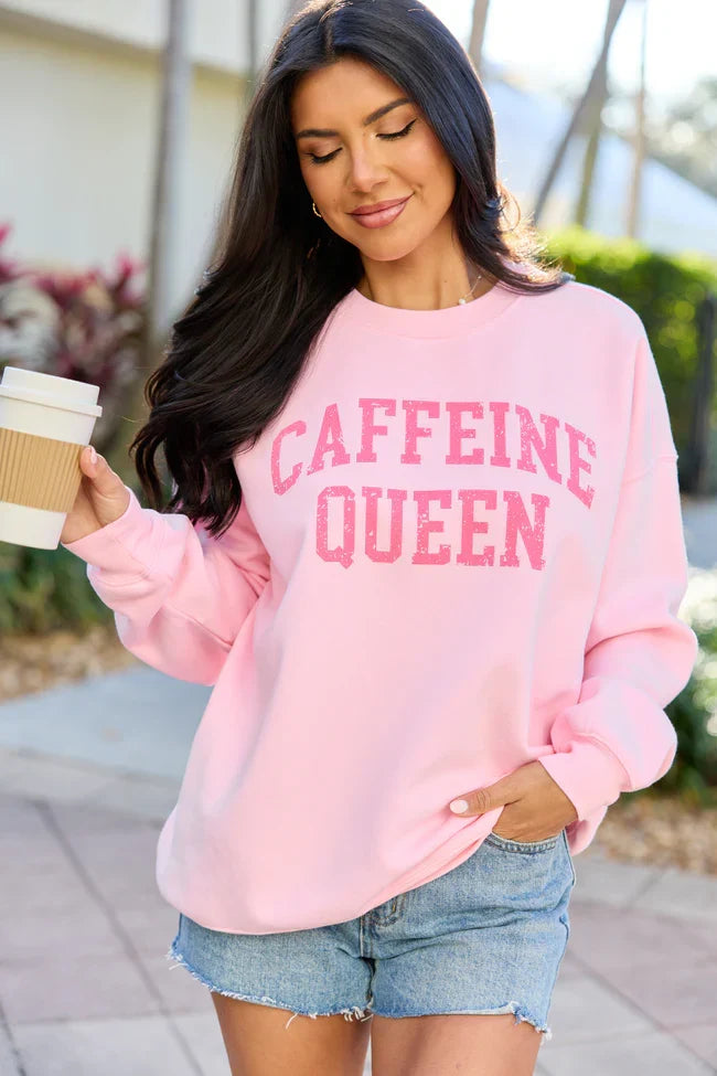 Caffeine Queen Light Pink Graphic Sweatshirt
