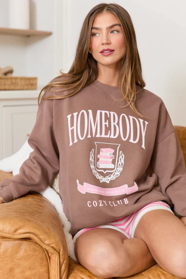 Homebody Cozy Club Mocha Graphic Sweatshirt