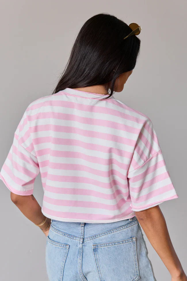 Perfect Idea Cropped Pink Striped Tee