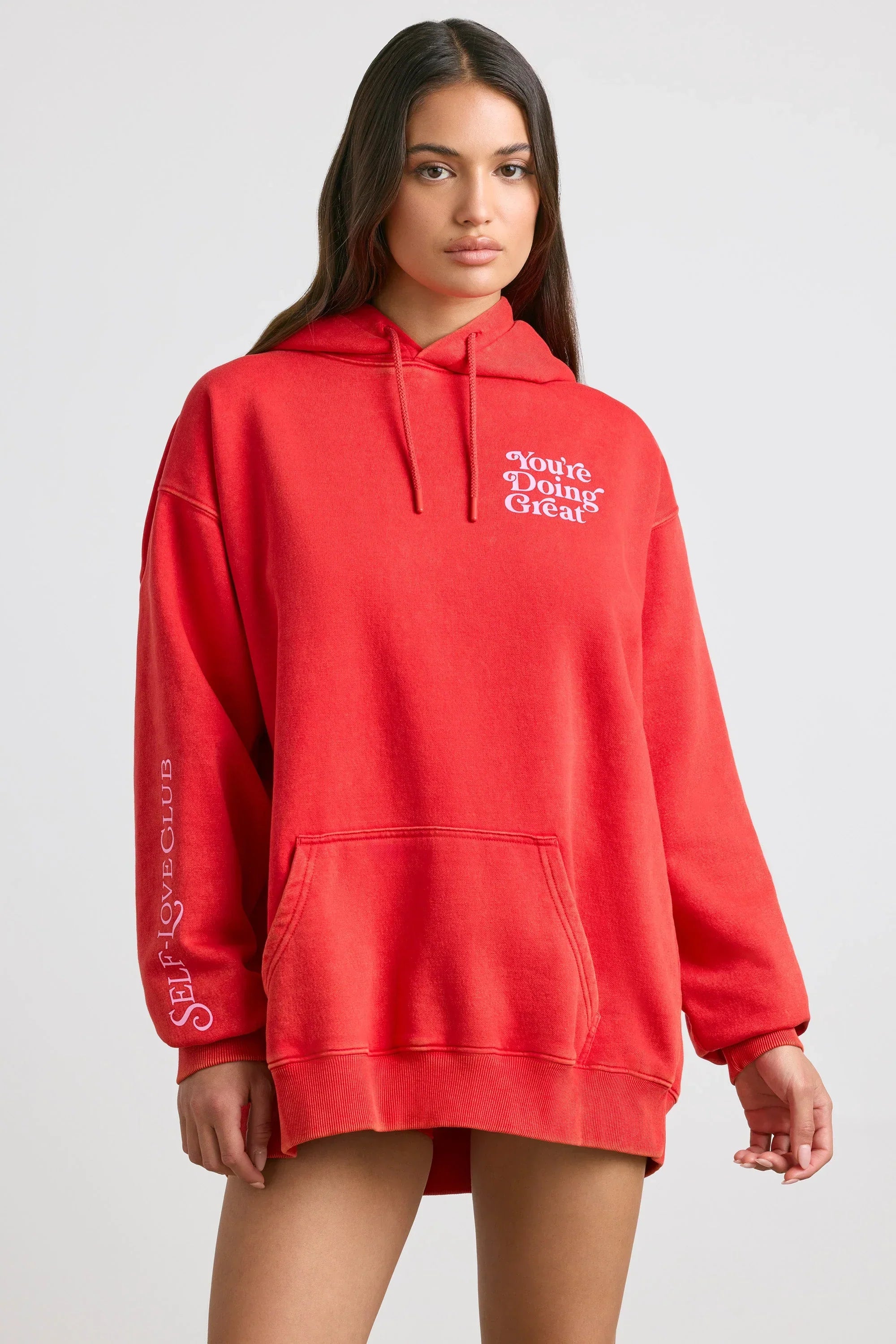 Soft Cotton Jersey Oversized Hoodie in Red