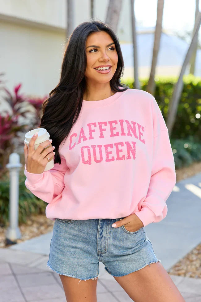 Caffeine Queen Light Pink Graphic Sweatshirt