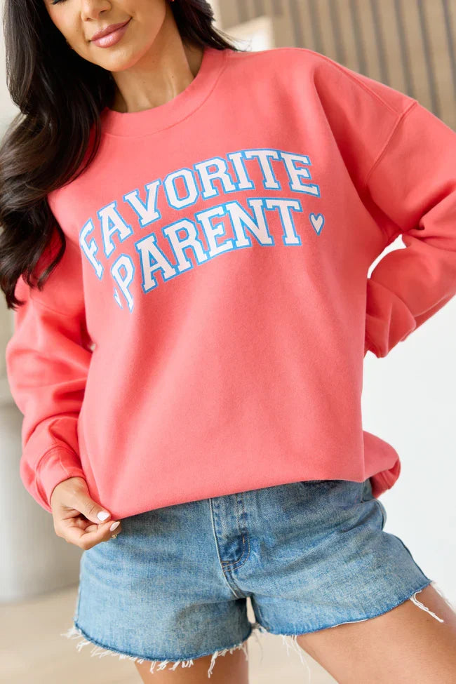 Favorite Parent Light Red Graphic Sweatshirt