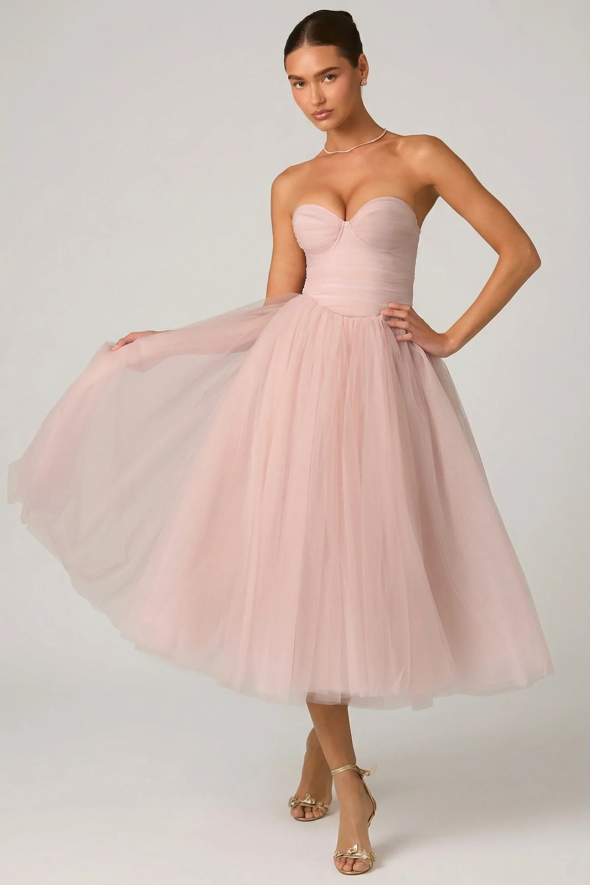 Tulle Corset Midaxi Dress in Dusty Rose