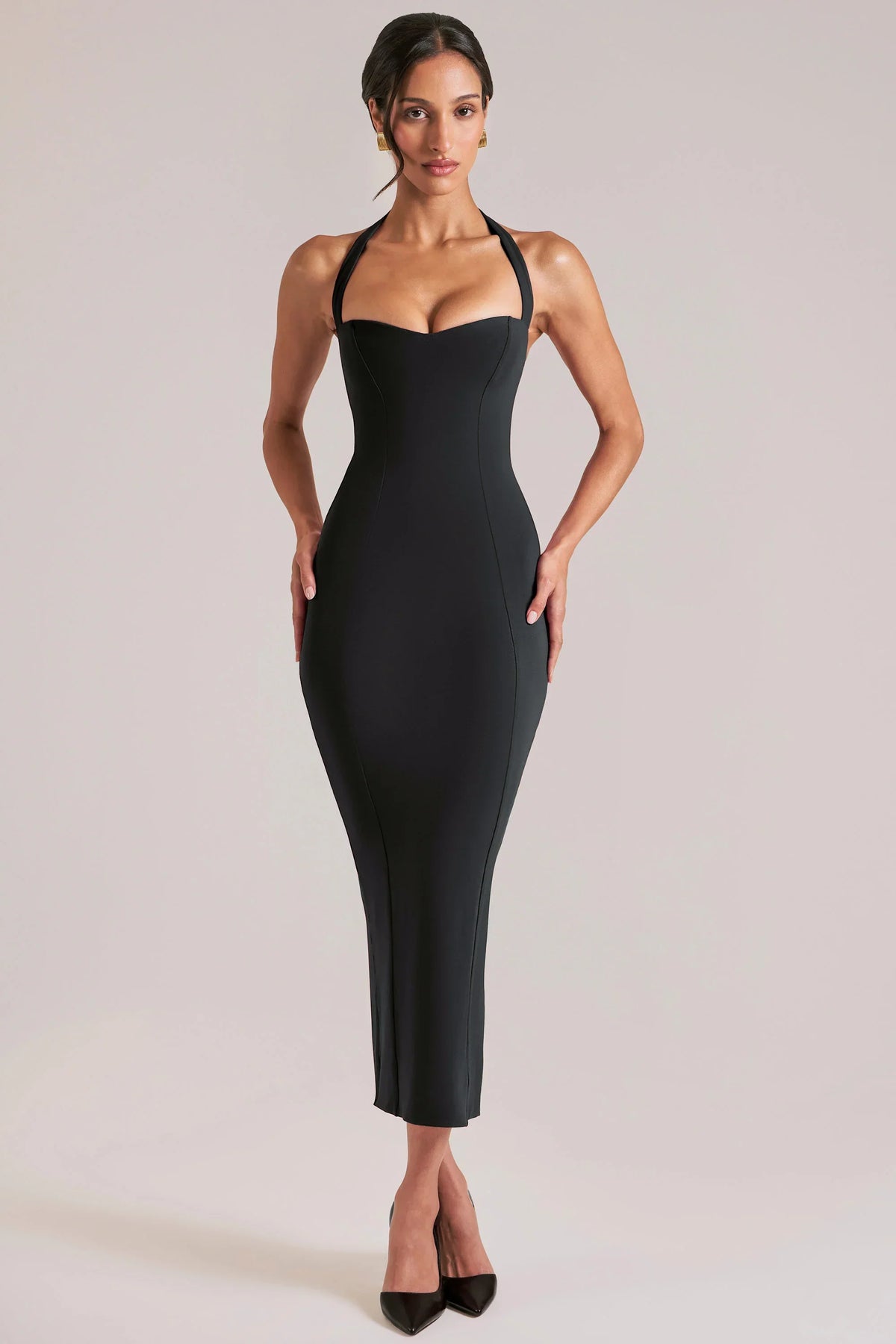 Halterneck Midaxi Dress in Black