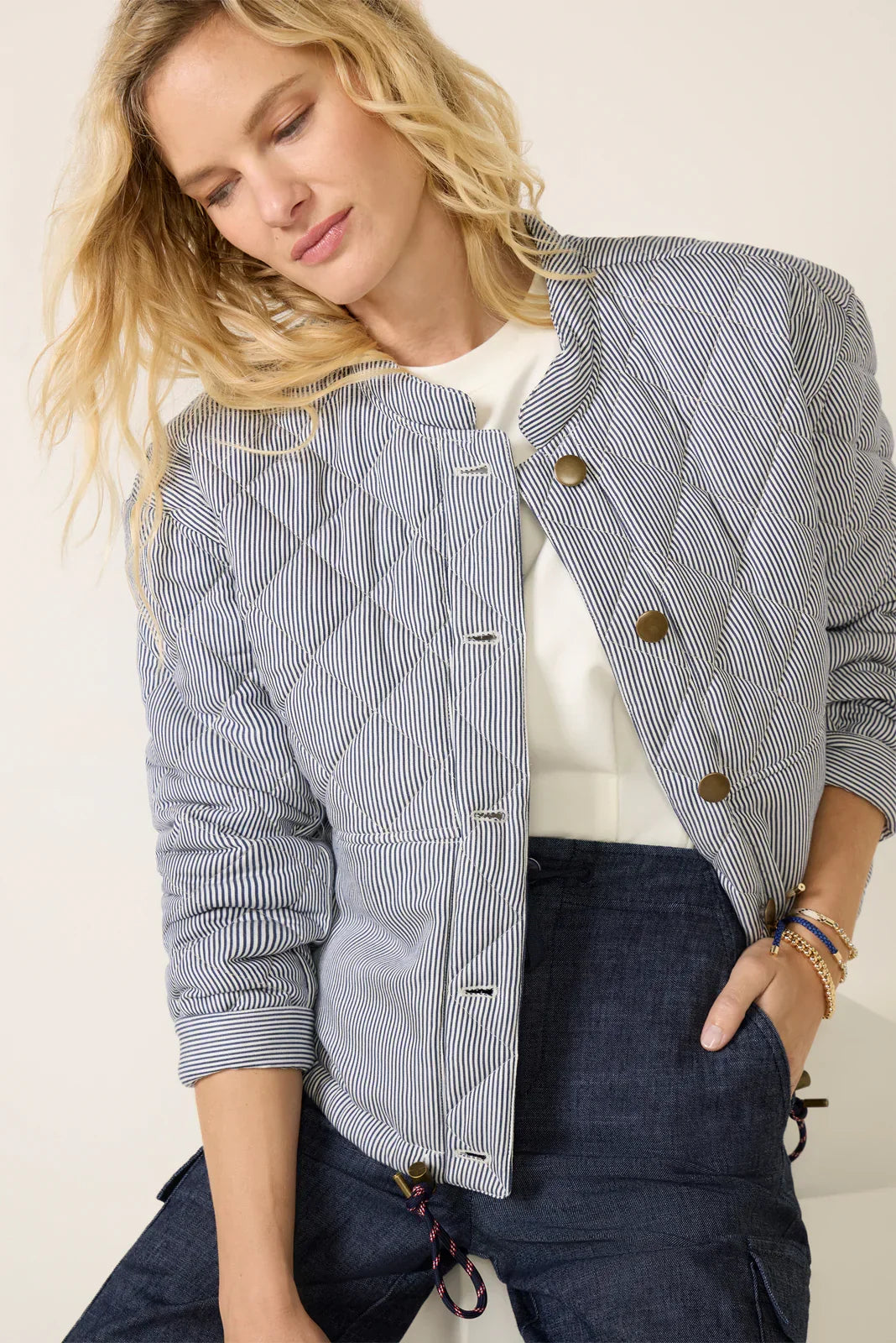 Anya Railroad Stripe Quilted Jacket