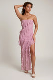 Bandeau Ruffle Detail Maxi Dress in Dusty Pink