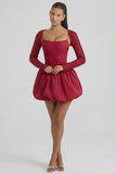 Embellished Bubble Hem Mini Dress in Red