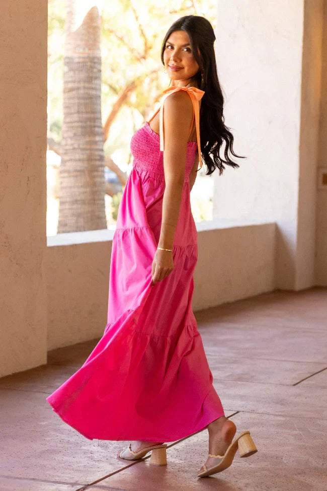 Season Of Bliss Pink Smocked Bust Maxi Dress