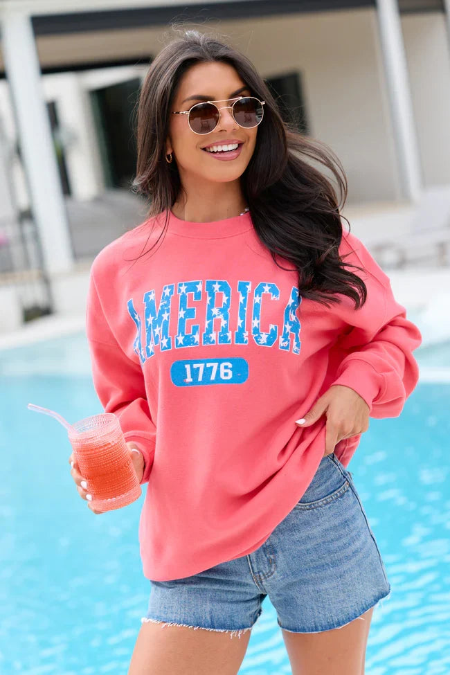 America Star 1776 Light Red Graphic Sweatshirt
