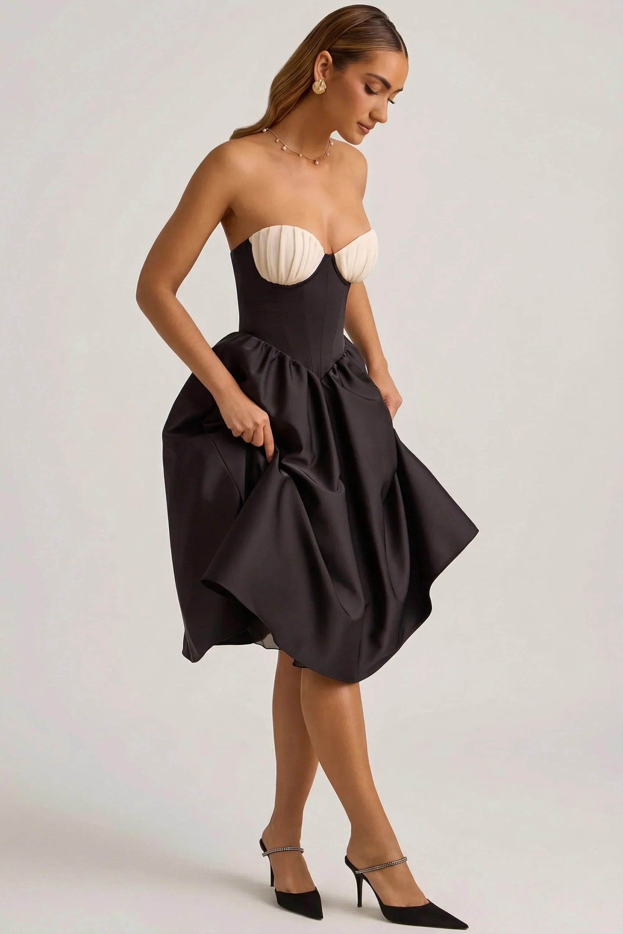 Strapless Corset Midi Dress in Black