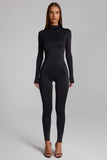 High Neck Long Sleeve Jumpsuit in Black
