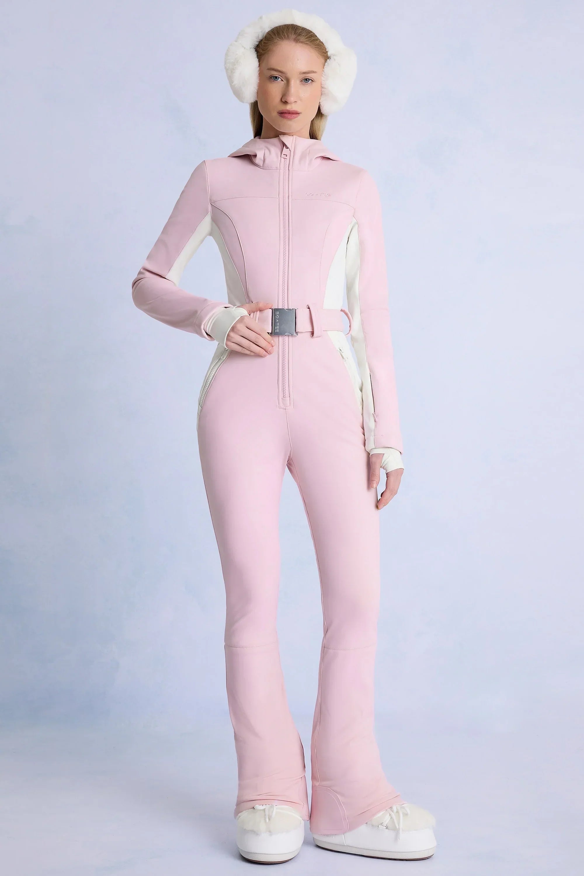 Waterproof Hooded Fitted Ski Suit in Powder Pink