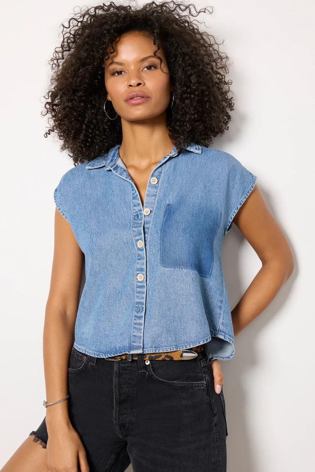 Reworked Denim Short Sleeve Shirt